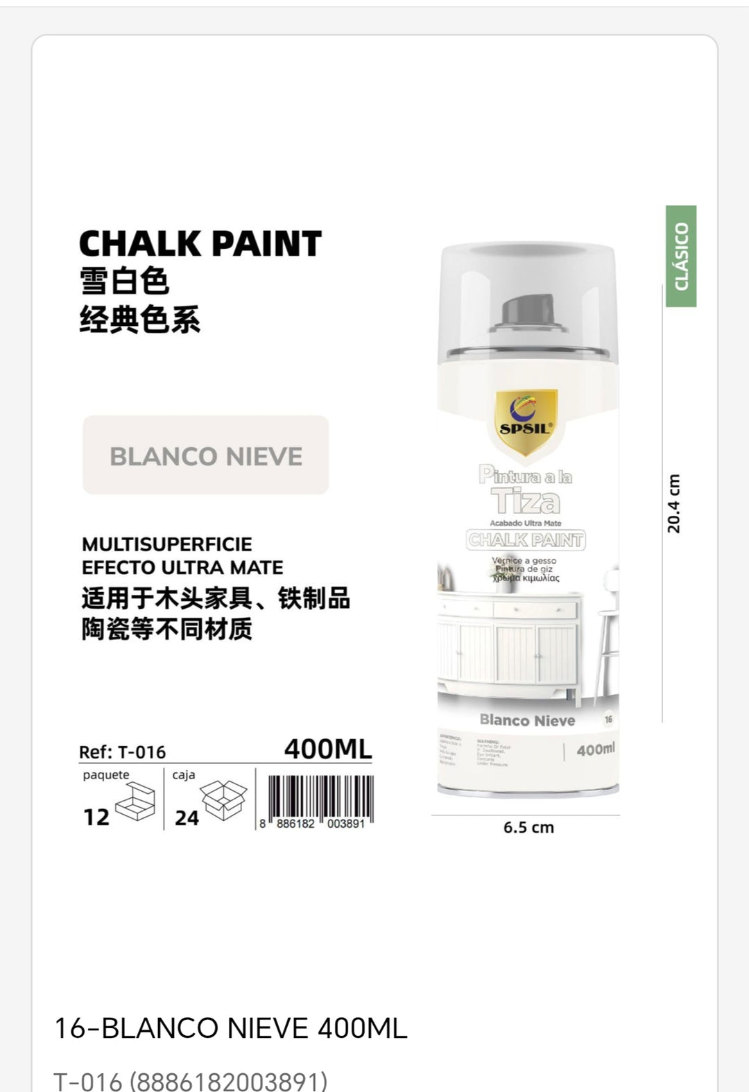 Pintura tiza blanco nieve 400ml