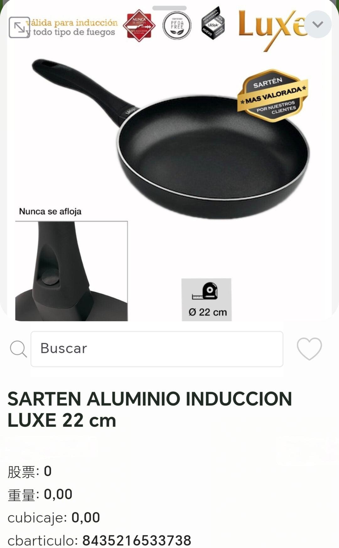 sartén aluminio inducción luxe 22cm
