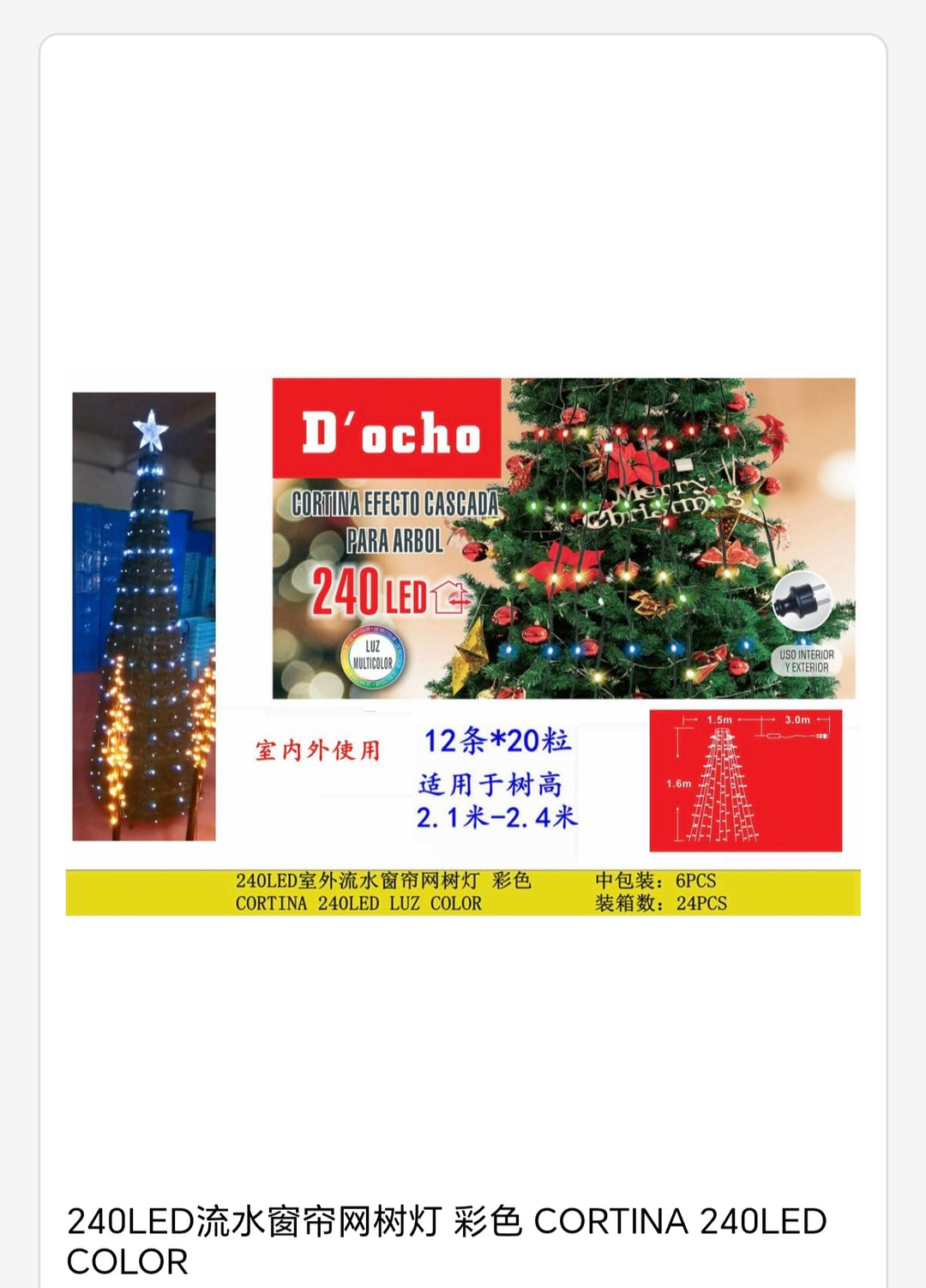 Cortina efecto cascada para arbol 240 Led color