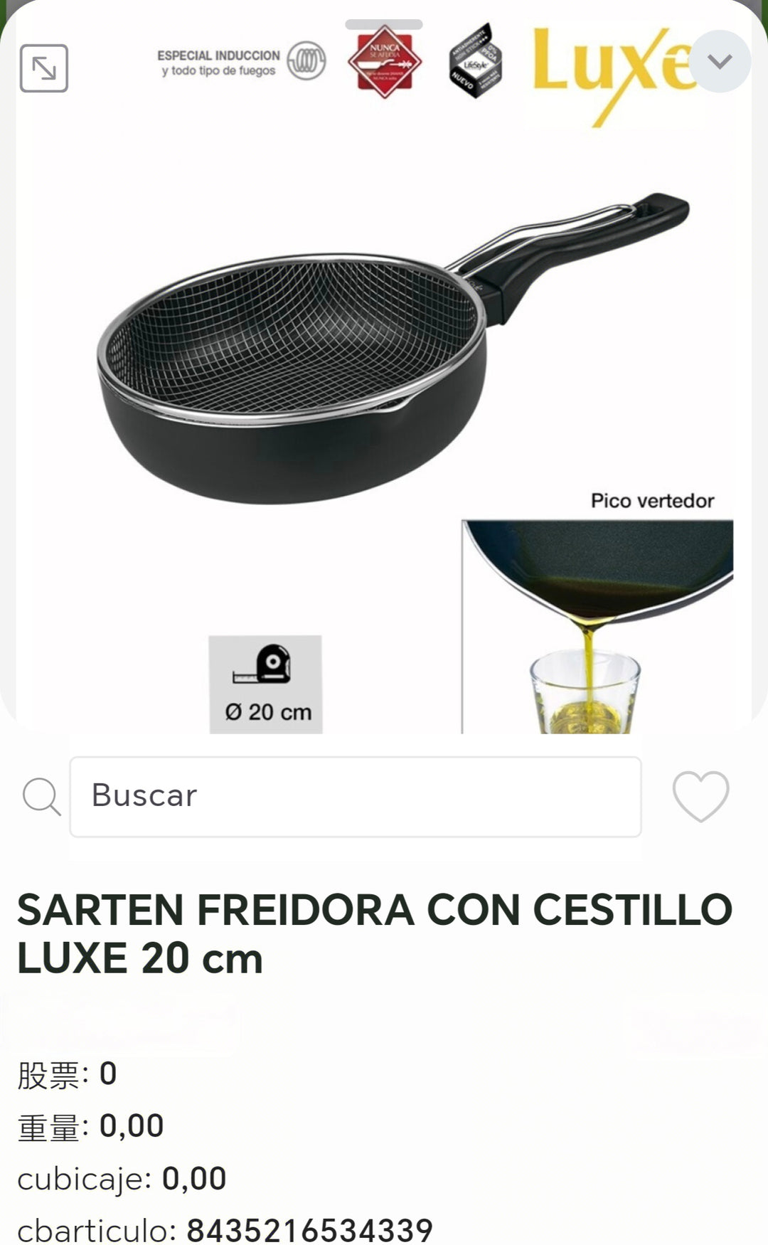 sartén freidora con cestillo luxe 20cm