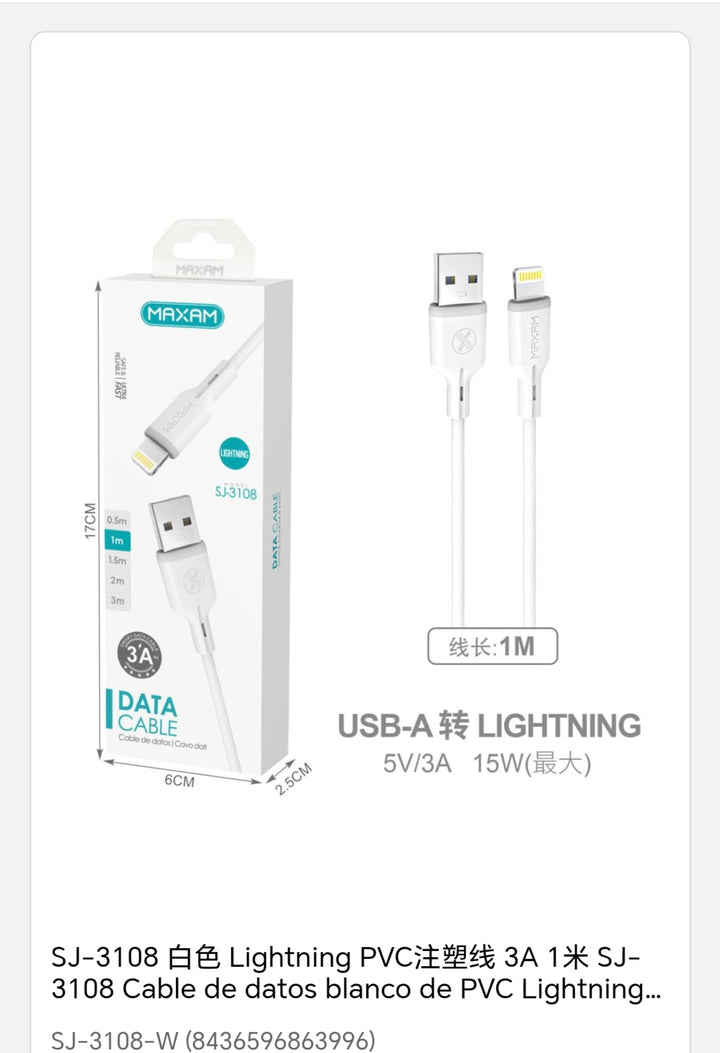 Cable Lightning USB 1M 3A