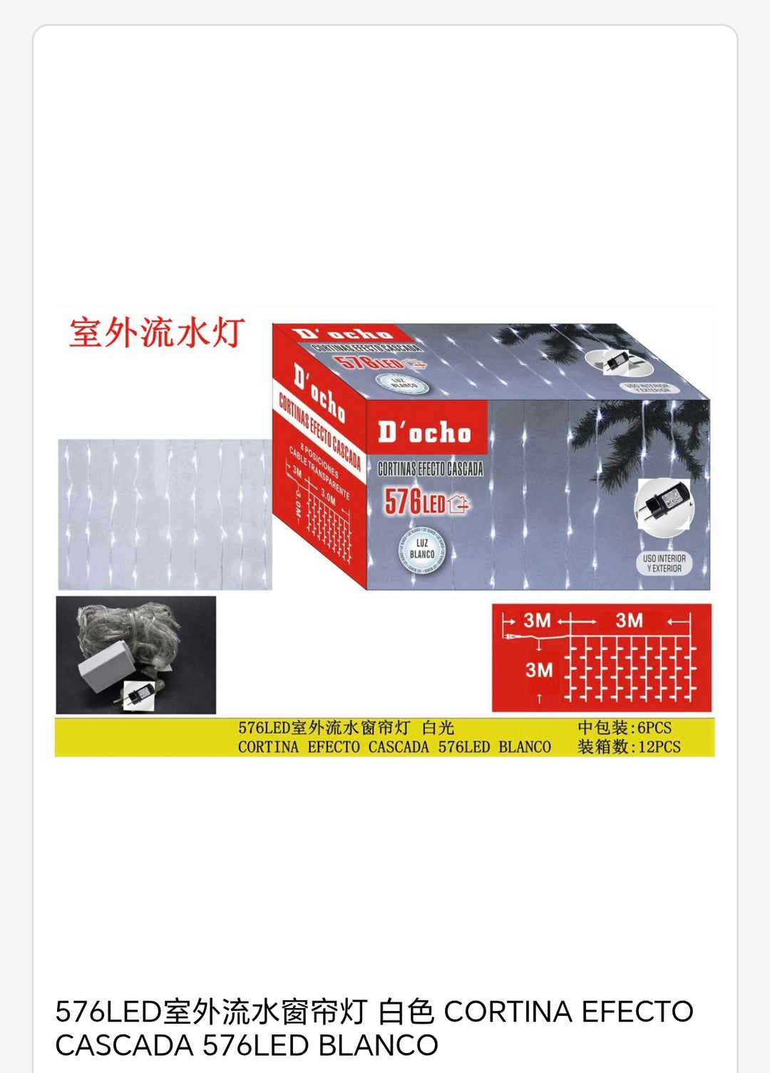 Cortina efecto cascada 576 Led blanco