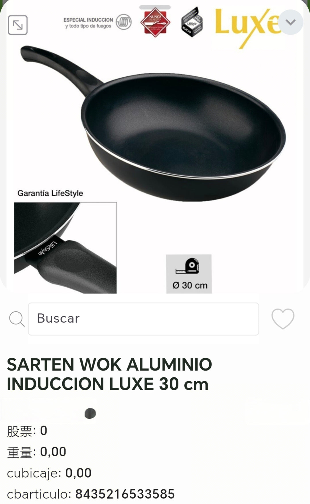sartén wok aluminio inducción luxe 30cm