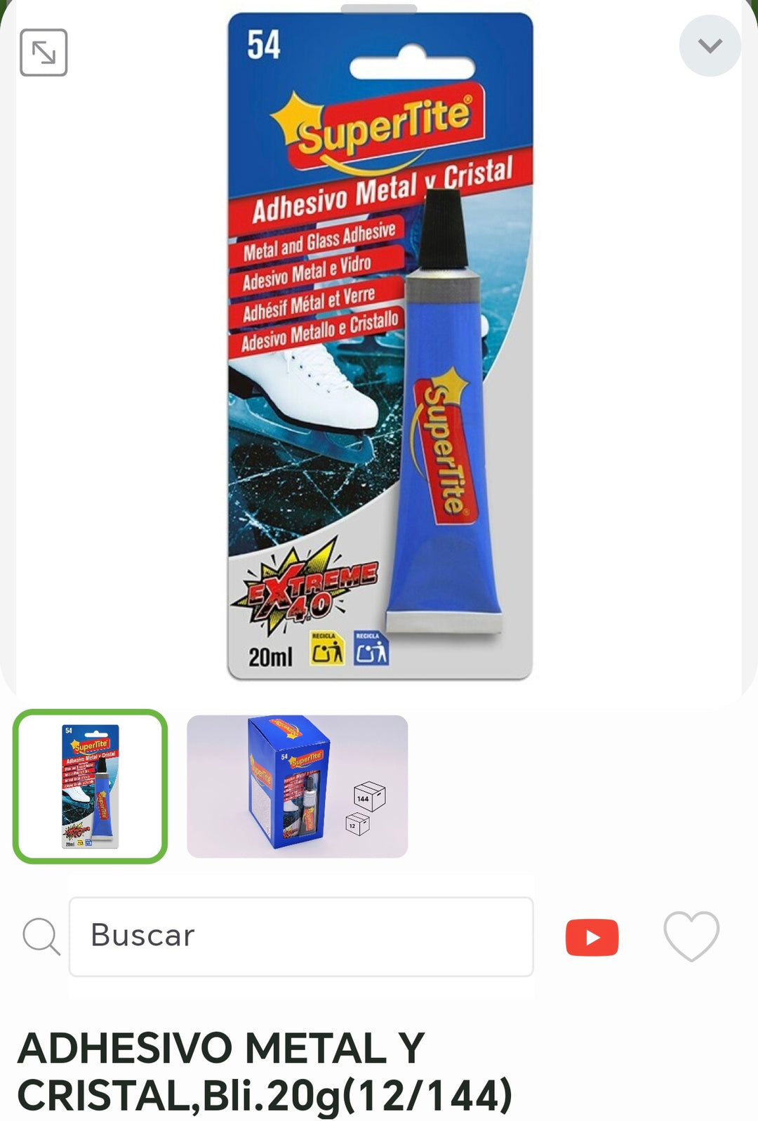 Adhesivo metal y cristal blister 20g