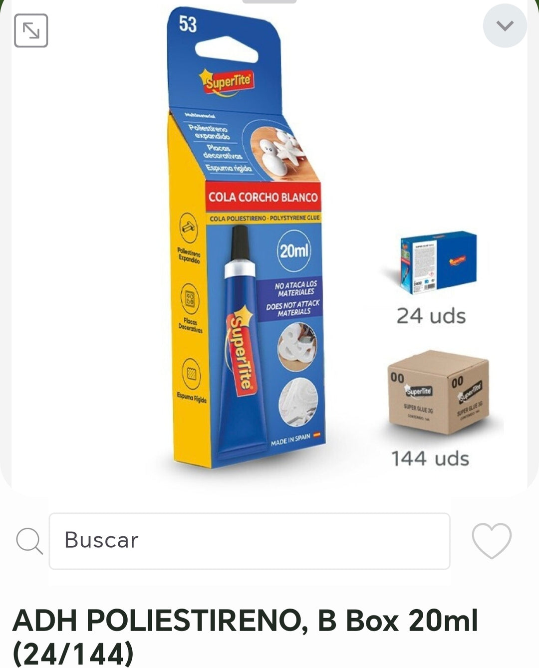 Adh poliestireno b box 20ml