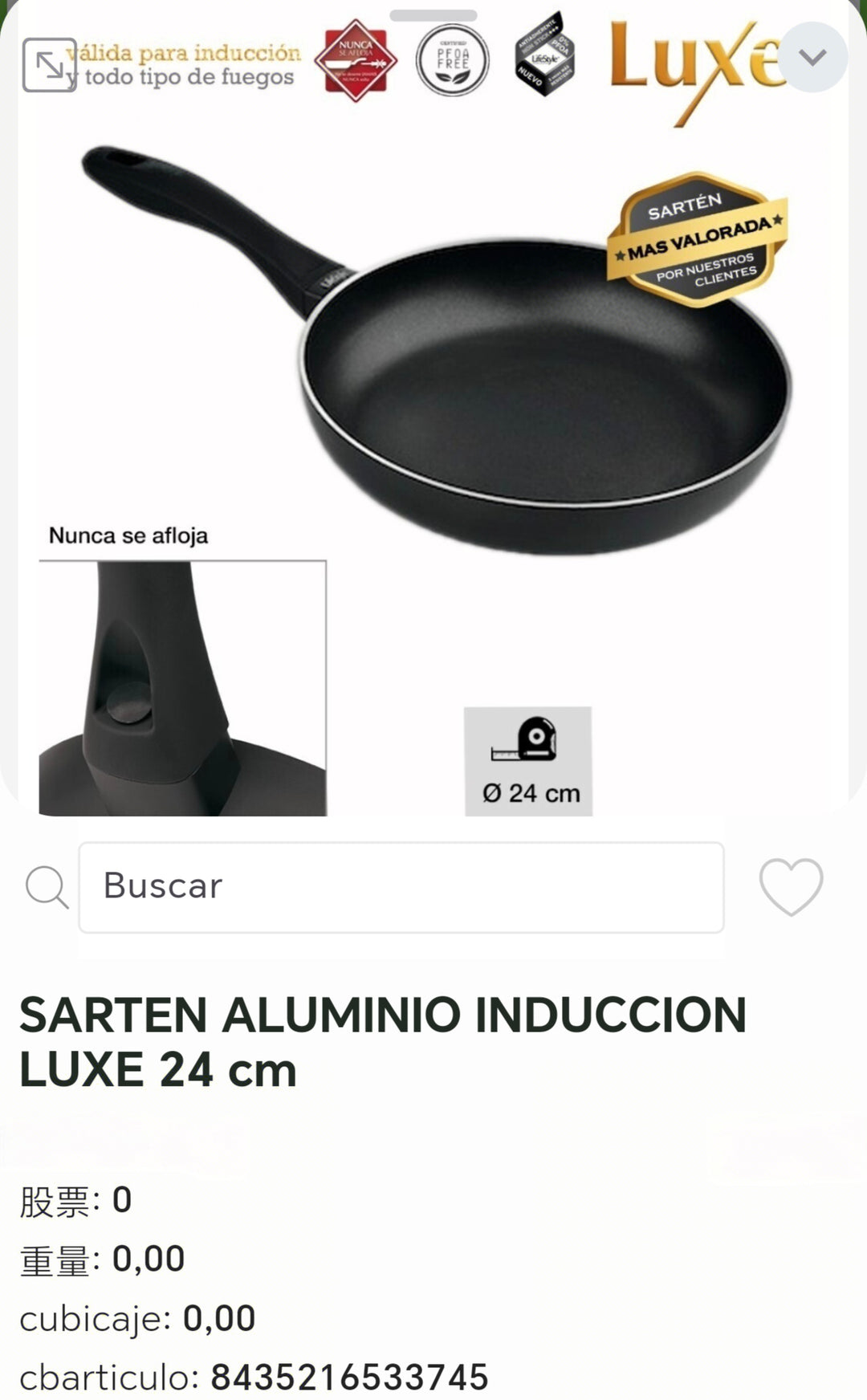sartén aluminio inducción luxe 24cm