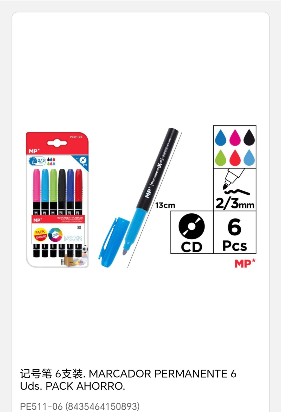marcador permanente 6 uds pack ahorro
