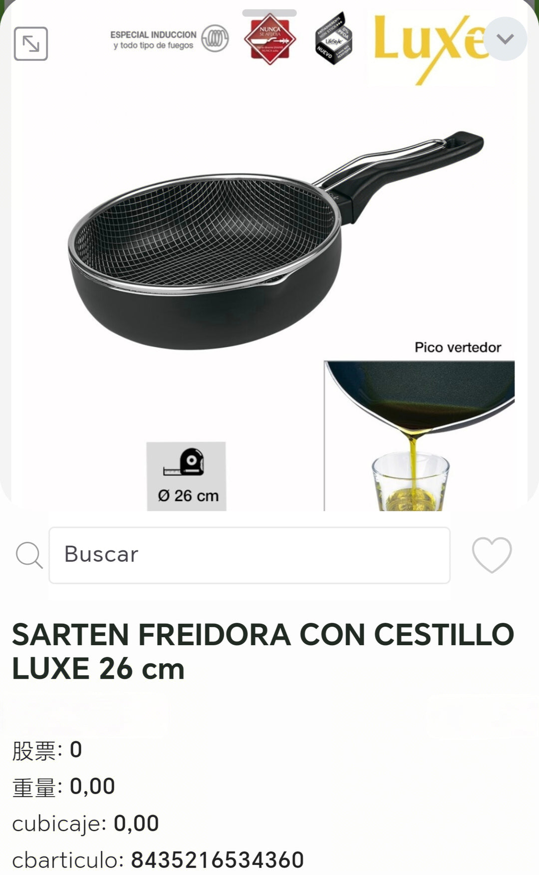 sartén freidora con cestillo luxe 26cm