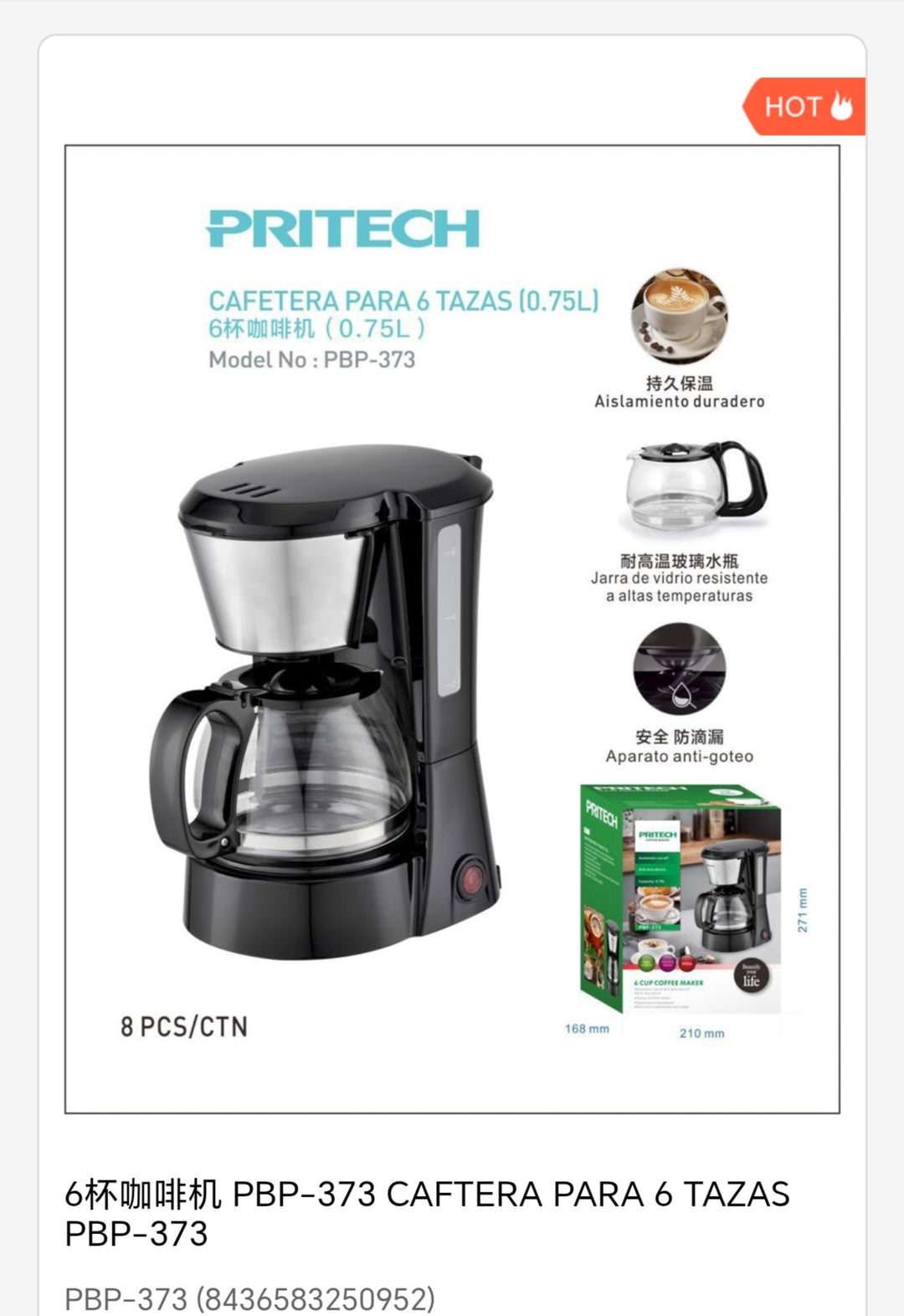 Cafetera para 6 tazas