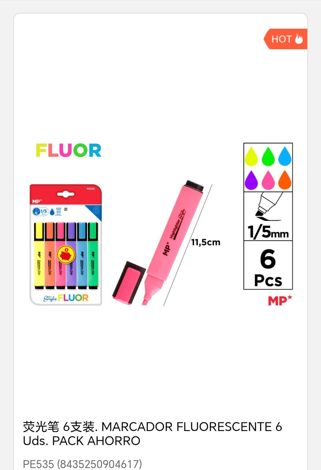marcador FLUORESCENTE 6 uds pack ahorra