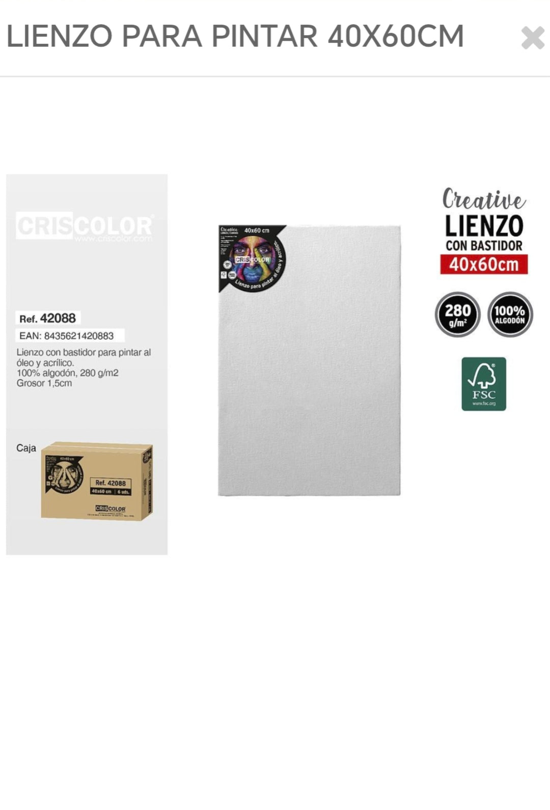 Lienzo para pintar 40x60cm