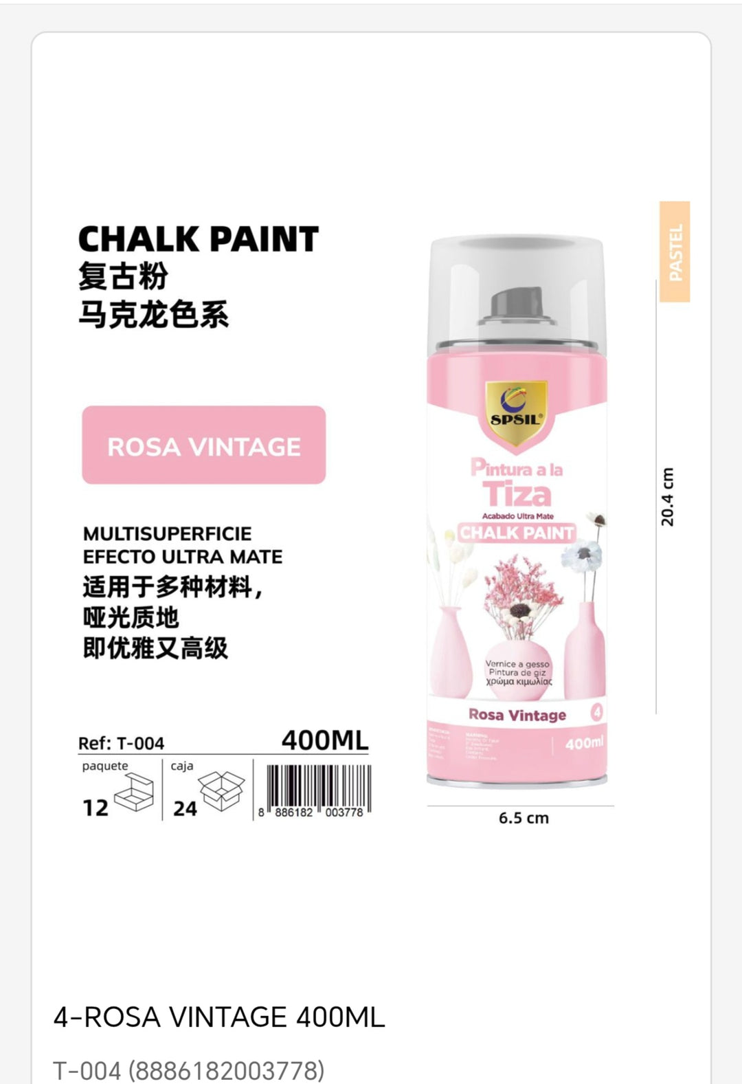 Pintura tiza rosa vintage 400ml