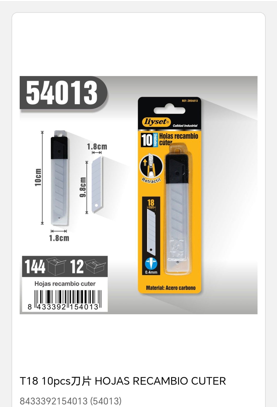 Hojas recmbio cúter t18 10pcs